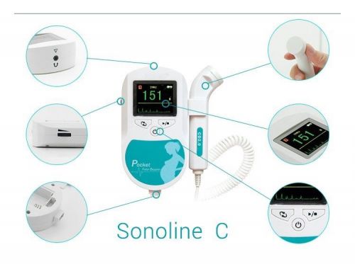 SALE! SONOLNE C FETAL DOPPLER 2MHZ PROBE BACKLIGHT OLED SCREEN BEAT HEART, HR