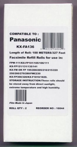 2-pack of kx-fa136 fax refills for panasonic kx-fp260 kx-fp265 kx-fp270 kx-fp278 for sale