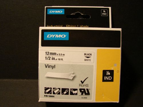 GENUINE DYMO 18444 IND INDUSTRIAL RHINO LABELS VINYL BLACK ON WHITE 1/2&#034; x18&#039;