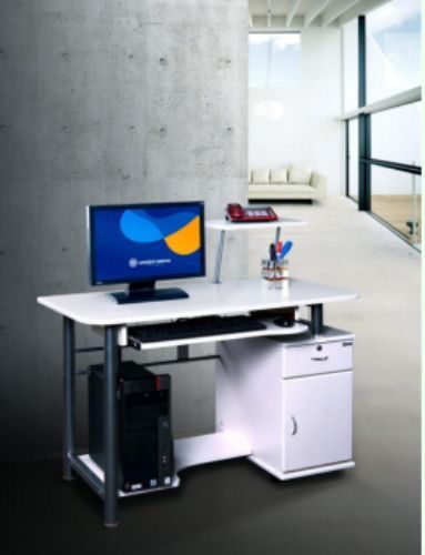 Scrivania tavolo porta computer pc ufficio acciaio pvc bianco + alzatina