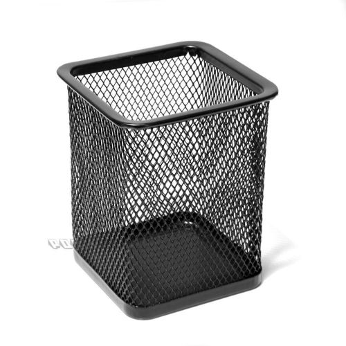 Mesh Metal Pen Pencil Eraser Ruler Desk Organizer Storage Holder Black Square