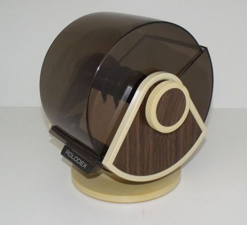 VTG Retro 80s Rolodex SW-24C Wood Grain Rotating Round Swivel File Index Cards