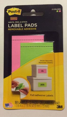 Post-it removable label pads, 1-7/8&#034; x 2-7/8&#034;, pink and limeade, 100 labels for sale