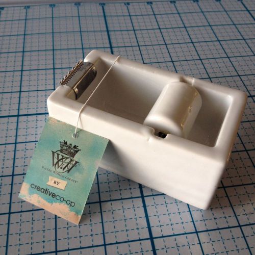 NEW CREATIVECO-OP STONEWARE TAPE HOLDER DISPENSER - DA1952 - WHITE - 4&#034; X 2.25&#034;