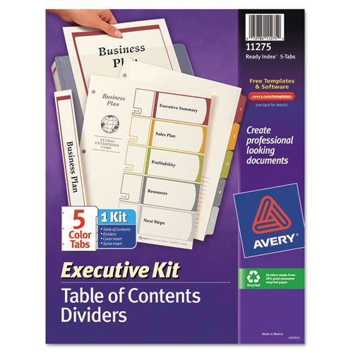 Ready index contents dividers, 5-tab, 1-5, letter, multicolor, set of 5 for sale