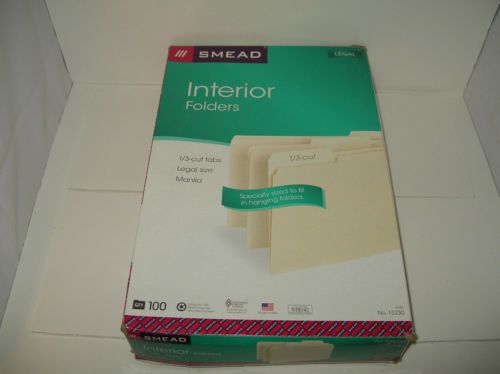 NEW Smead Interior Folder  Legal  1/3 Cut Tab  Manila  100 per Box (15230)