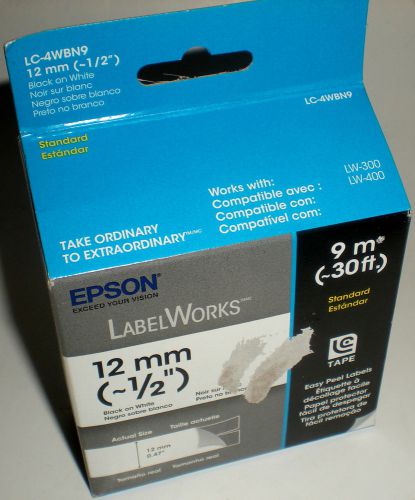 PRINTER LABEL EPSON LABEL WORKS STANDARD TAPE CARTRIDGE 1/2&#034; X 30&#039; LC-4WBN9 NEW