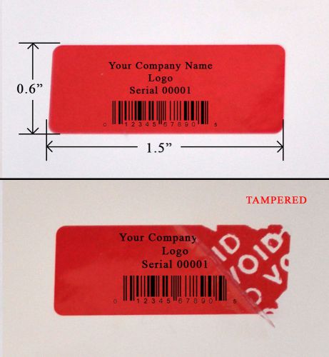 500 SECURITY LABEL STICKER RED CUSTOM PRINT TAMPER PROOF 1.5&#034;X.6&#034; WARRANTY SEALS