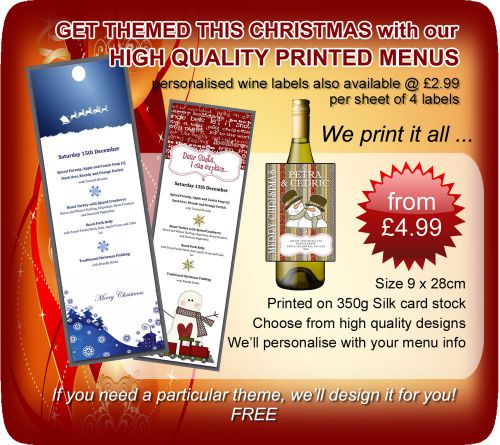 Personalised Lunch Dinner Party Christmas Menus 350g Silk Art board