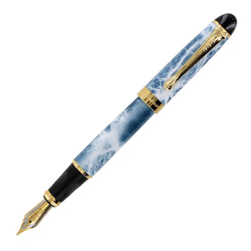 Jinhao x450 blue &amp; white marble gold trim fountain pen, medium point for sale