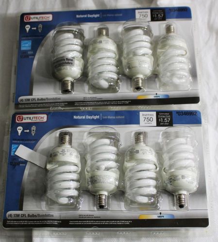 (2) utilitech 4-pack 13-watt (60w) spiral medium base daylight cfl bulbs mini for sale