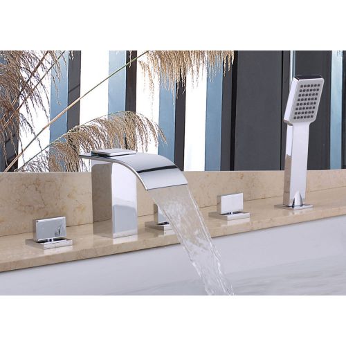 Modern 5 Hole Cascade Waterfall Roman Tub Filler Faucet Chrome Tap Free Shipping