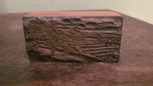 Vintage Printer Block Copper Man Woman Farming