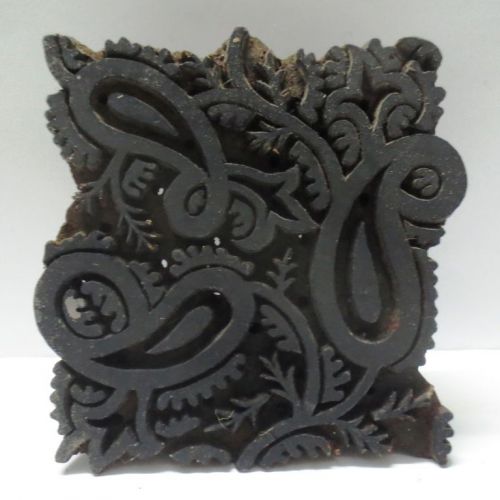 Vintage wooden hand carved textile print fabric block stamp deep groove paisley for sale