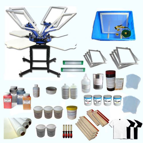 4 Color 4 Station Screen Printing Screen Press &amp; Full Set Printing Materials Kit