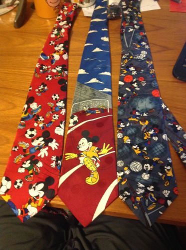 Lot of 3 mickey mouse ties tie official walt disney product sports football silk for sale