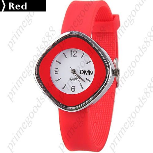 Diamond shape thin rubber lady ladies wrist quartz wristwatch women&#039;s red for sale