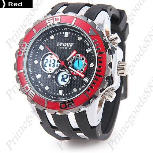 Lcd waterproof analog silica gel digital quartz men&#039;s wrist wristwatch in red for sale