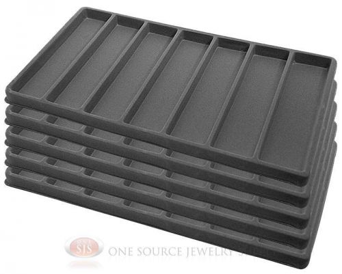 5 Gray Insert Tray Liners W/ 7 Slot Each Drawer Organizer Jewelry Displays