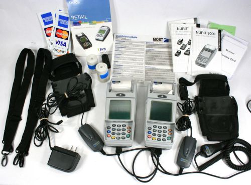 Pair of 2 verifone nurit 8000 wireless pos hand-held credit card readers bundle for sale