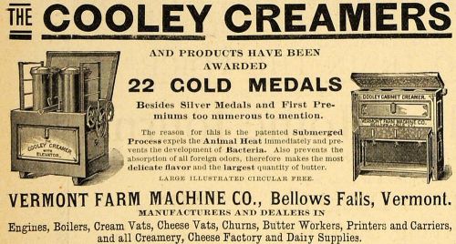 1890 Ad Vermont Farm Cooley Creamers Submerged Process Agriculture Dairy AAG1