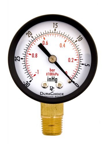 2&#034; Dry Utility Vacuum Pressure Gauge Blk.Steel 1/4&#034; NPT Lower Mount, -30HG/0PSI