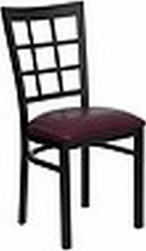 NEW METAL DESIGNER RESTAURANT CHAIRS W BURGUNDY VINYL SEAT **LOT OF 24 CHAIRS**