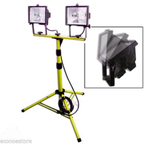 1000W TWIN HALOGEN SHOP WORK LIGHT W/ TELESCOPING STAND TRIPOD BASE NEW