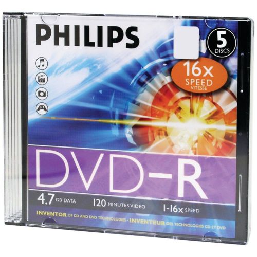 BRAND NEW - Philips Dm4s6s05f/17 4.7gb 16x Dvd-rs With Slim Jewel Cases, 5 P