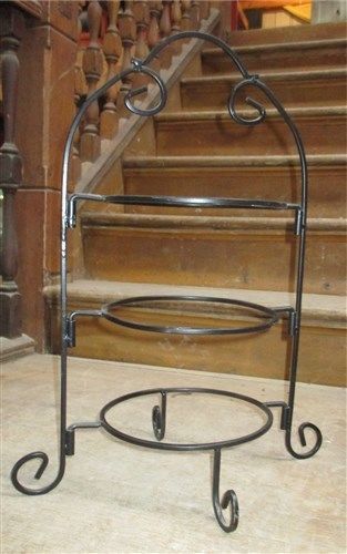 3 Tier Black Metal Pastry Rack Pie Plate Stand Kitchen Buffet Server Vintage