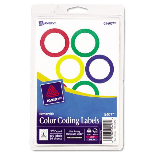 Print or Write Removable Color-Coding Labels, 1-1/4 Diameter, Assorted, 400/BX