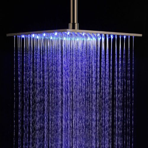 16&#034; Stainless Steel Brushed Rainfall Bathroom Shower Head 3 Color Changing NEW