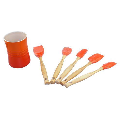 Le Creuset Revolution Silicone Utensil Set 6-Piece Flame Kitchen Essentials NEW