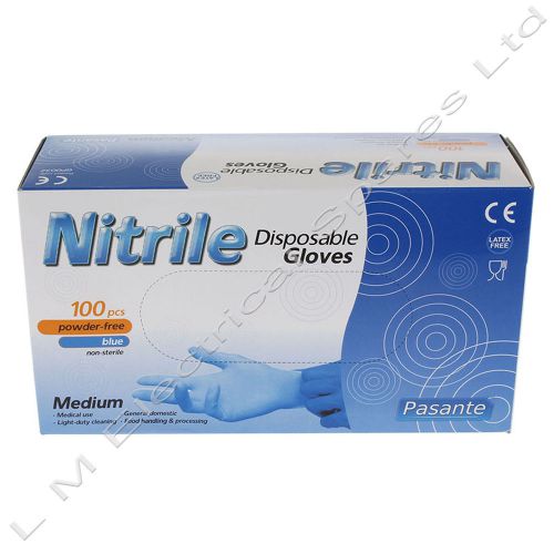 100 x Extra Strong Flexible Powder Free Blue Medium Disposable Nitrile Gloves