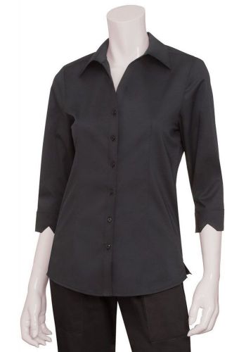 Chef works wa34-blk-m lady 3/4 sleeve dress shirt, black, medium sale for sale