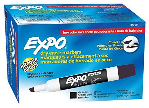 Expo 2 low-odor dry erase markers chisel tip 12-pack black for sale