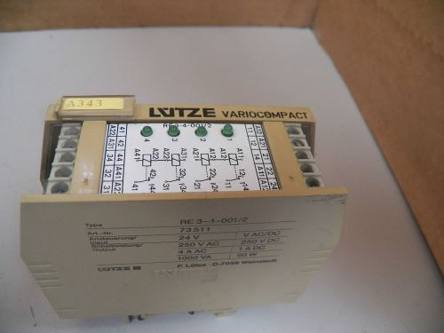 LUTZE RELAY MODULE RE 3-4-001/2 RE340012 73511 24 VAC/DC 250 VAC/DC 50W