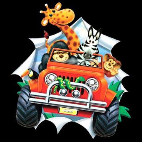 4WD Car Wild Animal Kids HEAT PRESS TRANSFER T Shirt Tote Sweatshirt Fabric 404b