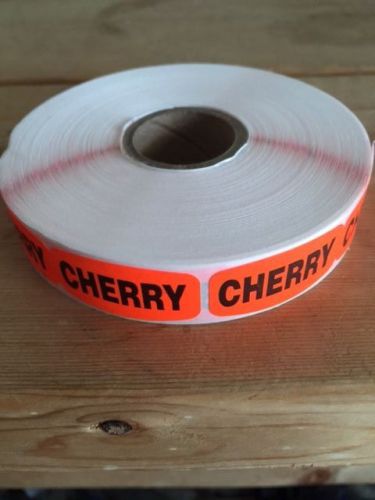 1.25&#034; x .625&#034; CHERRY MERCHANDISE LABELS 1000 PER ROLL FL RED BLACK STICKER