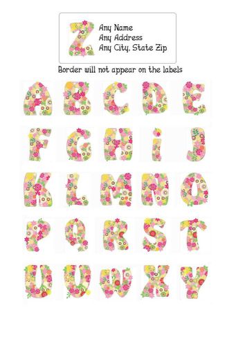 30 Return Address Labels Alphabet Monogram Floral Buy 3 get 1 free (F1)