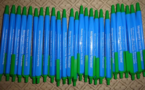 Lot (25) Pen Click Ball Point Pens Blue Green Unused Never Used Writing