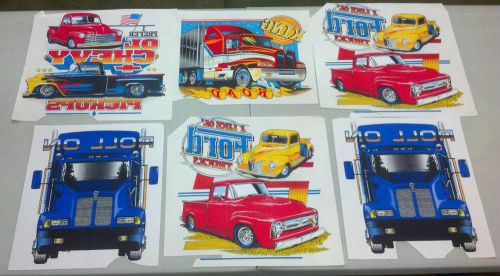 6 Vintage Hotrod Chevy Ford 18 Wheeler Truck T-Shirt Heat Transfers Circa 1980&#039;s