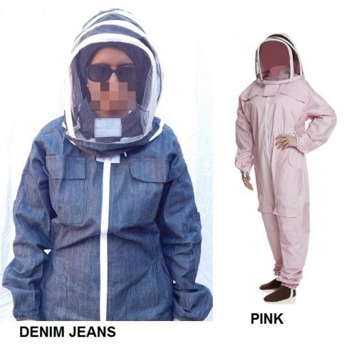 BEEKEEPING SUIT BEE SUIT HEAVY DUTY PROFESSIONAL QUALITY PINK, DENIM