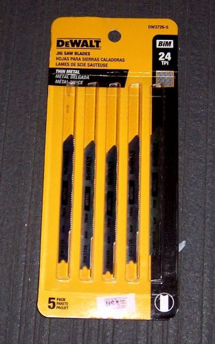 5 pk DeWALT DW3726-5 3&#034; 24 TPI Bi-Metal U-Shank Jig Saw Blades