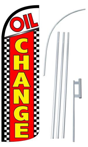 Oil Change Checker Extra Wide Windless Swooper Flag Jumbo Banner Pole /Spike