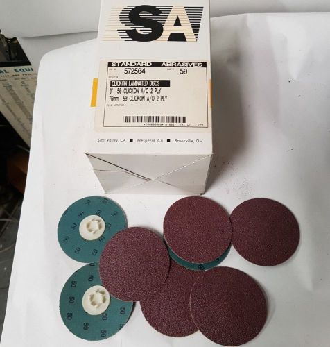 50 Pcs Standard Abrasives 3&#034; Click On Laminated Disc Scotch Hole 572504 2 PLY