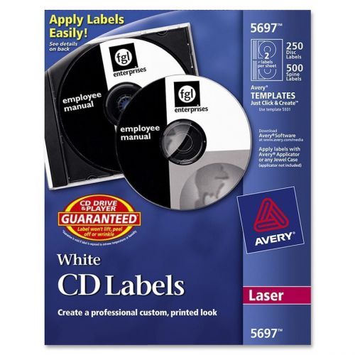 Avery 5697 Laser CD/DVD Round Labels, 250 Disc Labels/PK, Matte White