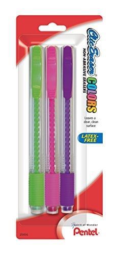 Pentel clic eraser clear body, assorted colors, 3 pack (ze23bp3m) for sale