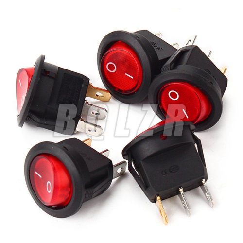 BQLZR 220V 6A Round Rocker 3 Pin Switch Red Set of 5 Red