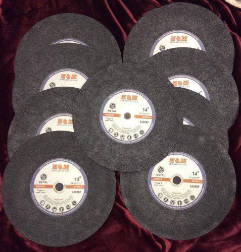 Lot Of 9 H &amp; M Abrasives Cutting Wheels 14in x 1/8&#034; x 1 4400rpm Type 1 Metal